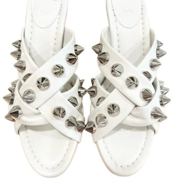 Christian Louboutin Spika Club Block Heel Sandal Bianco/Lin Bianco - 11 - Picture 2 of 2